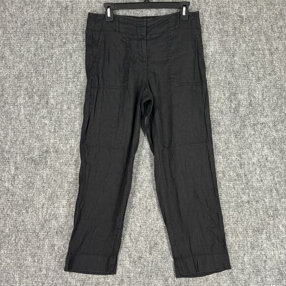 LOFT Pants Womens‎ 4 Black Linen Chino Ankle Pockets Beachy Business Casual - Picture 1 of 9